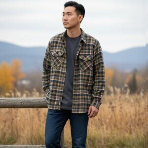 Duluth Trading Men's Plaid L-Tall Button Down Relaxed Fit Pocket